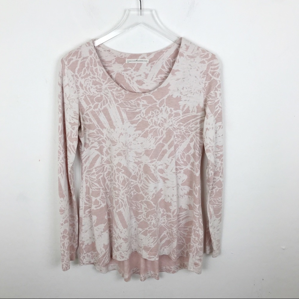 Peruvian Connection Pink and White Floral Long Sleeve Top